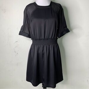 Reiss Women's Black Short Sleeve Smocked Weisted Midi Dress Size 6